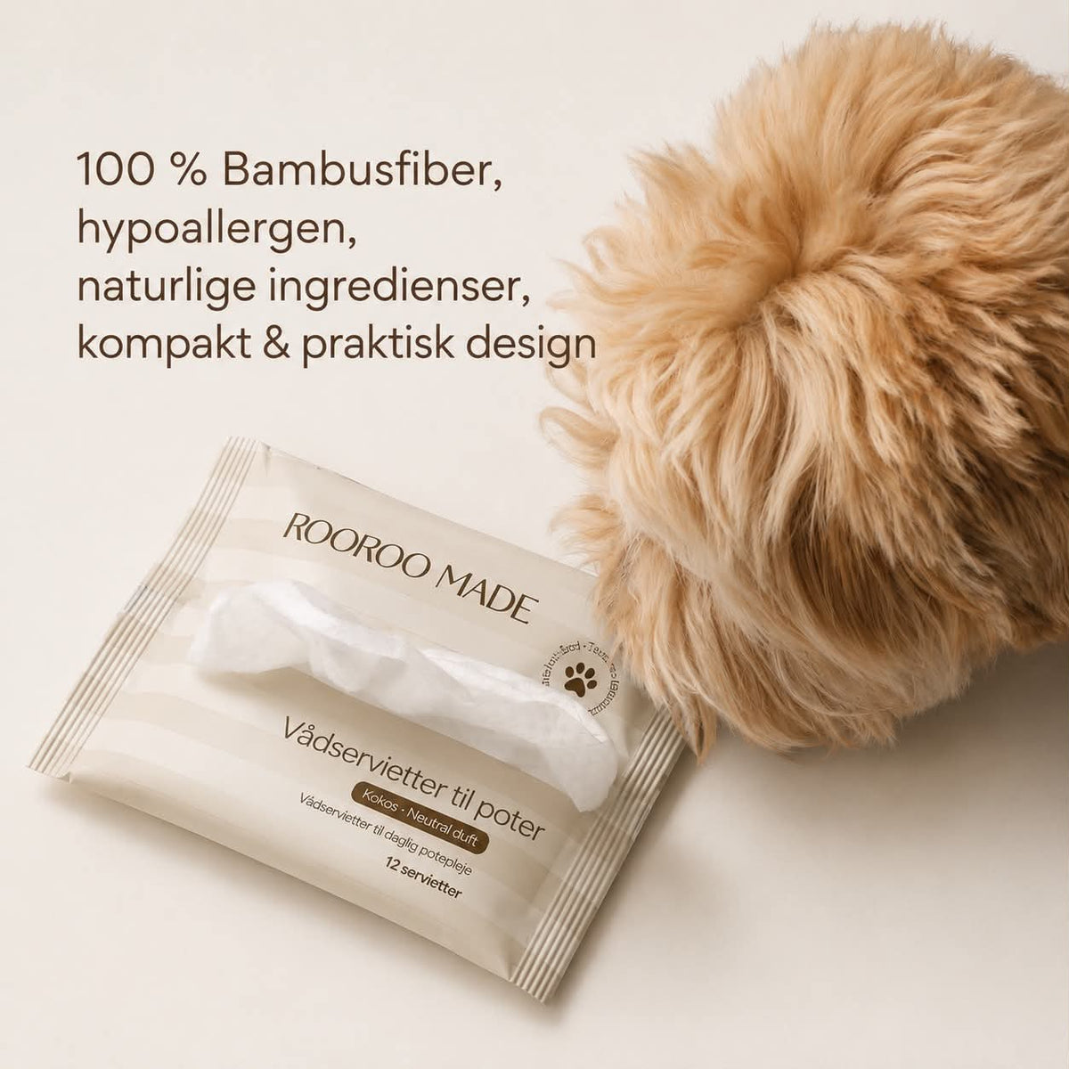 Rooroo Made Plejeservietter til Hund – Skånsomme, Biologisk Nedbrydelige &amp; Perfekte På Farten
